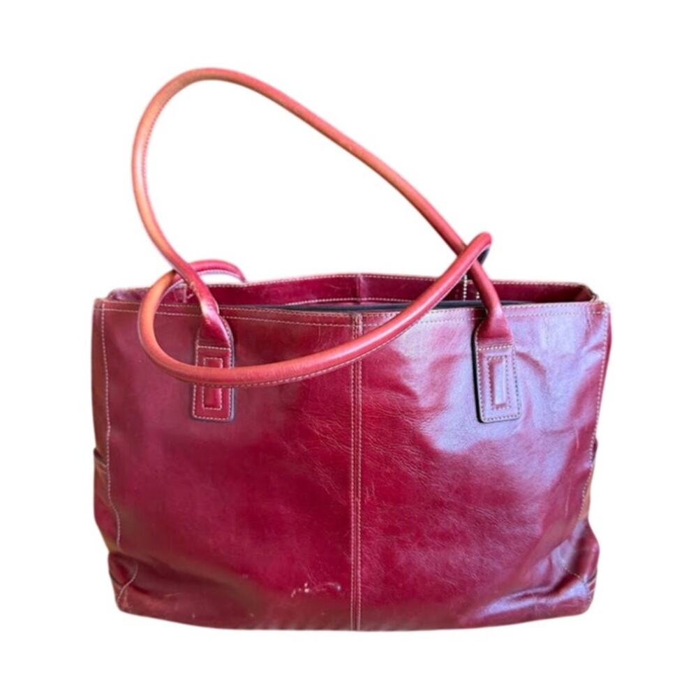 Fossil Red Leather Tote Large Shoulder Bag Laptop Business Top Handle Satchel